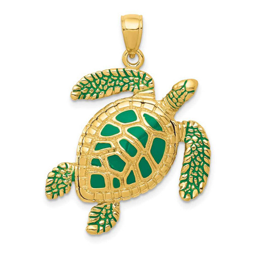 Image of 14K Yellow Gold 3-D Enameled Sea Turtle Pendant