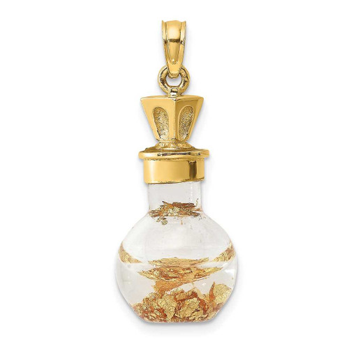 Image of 14K Yellow Gold 3-D Gold Leaf In Bottle Pendant