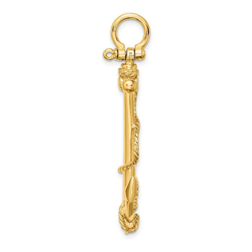 Image of 14K Yellow Gold 3-D Large Anchor w/ Rope Pendant