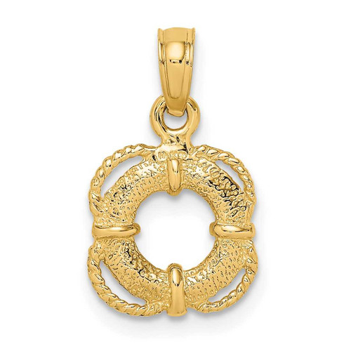 Image of 14K Yellow Gold 3-D Lifesaver Pendant With Rope Trim Pendant