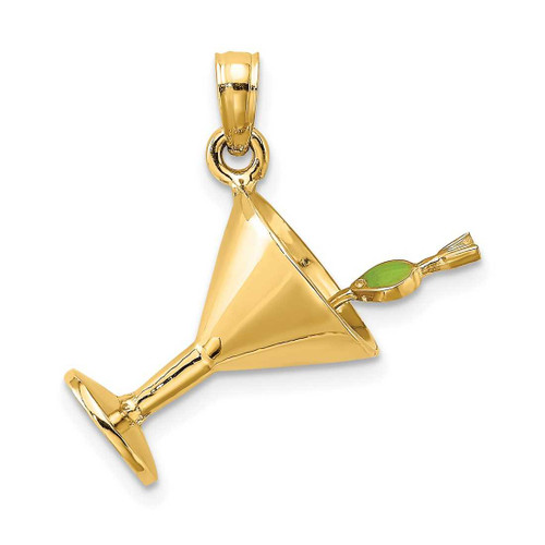 Image of 14K Yellow Gold 3-D Martini w/ Olive Pendant