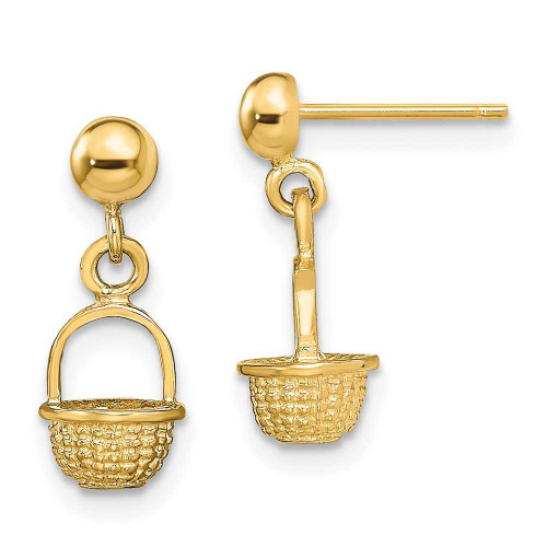 Image of 16.15mm 14K Yellow Gold 3-D Mini Basket Drop Earrings