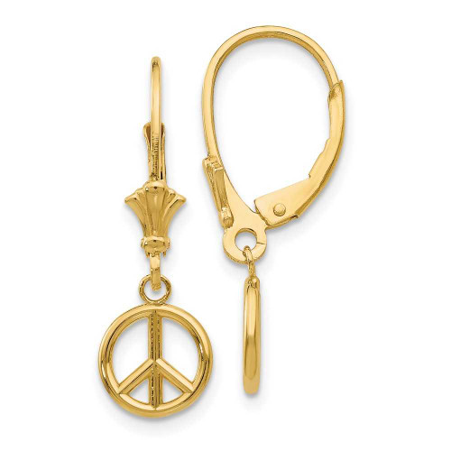 10.1mm 14K Yellow Gold 3-D Peace Symbol Leverback Earrings TF1799