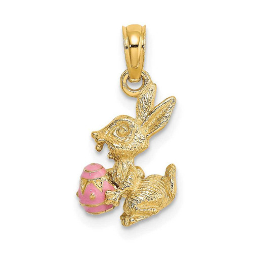Image of 14K Yellow Gold 3-D Pink Enameled Easter Bunny w/ Egg Pendant