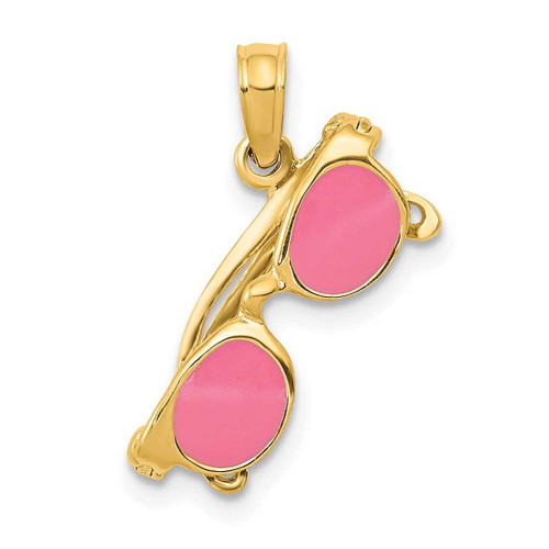Image of 14K Yellow Gold 3-D Pink Enameled Moveable Sunglasses Pendant