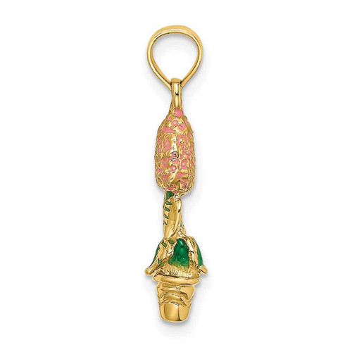 Image of 14K Yellow Gold 3-D Pink Hydrangea Flowers In Pot Pendant