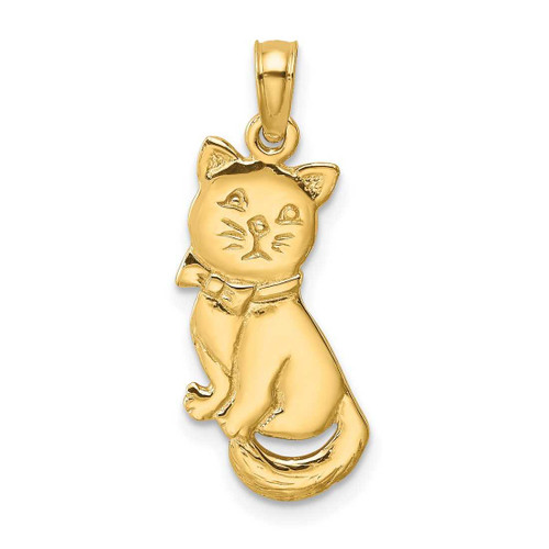 Image of 14K Yellow Gold 3-D Polished & Bow Sitting Cat Pendant
