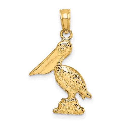 Image of 14K Yellow Gold 3-D Small Pelican Standing Pendant