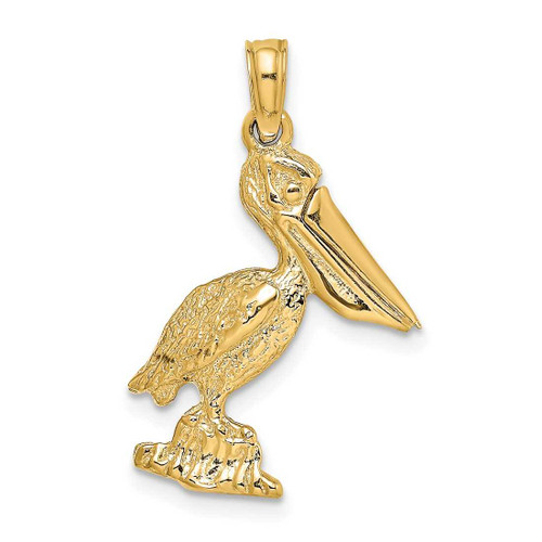 Image of 14K Yellow Gold 3-D Small Pelican Standing w/ Moveable Mouth Pendant