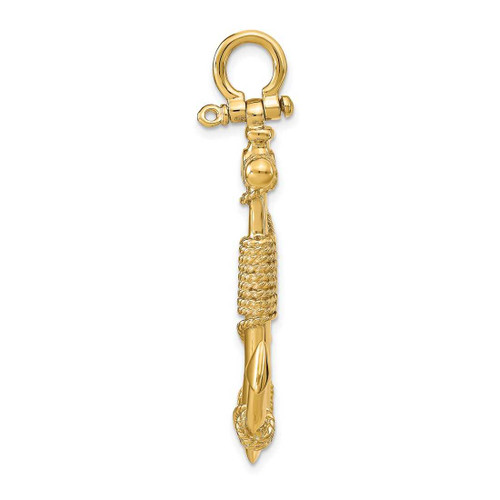 Image of 14K Yellow Gold 3-D Solid Anchor w/ Rope Pendant
