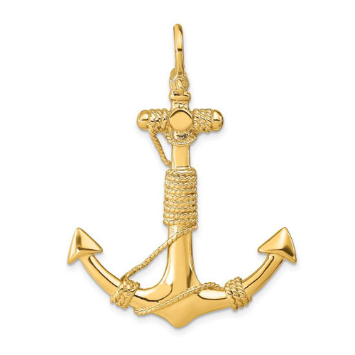 Image of 14K Yellow Gold 3-D Solid Anchor w/ Rope Pendant