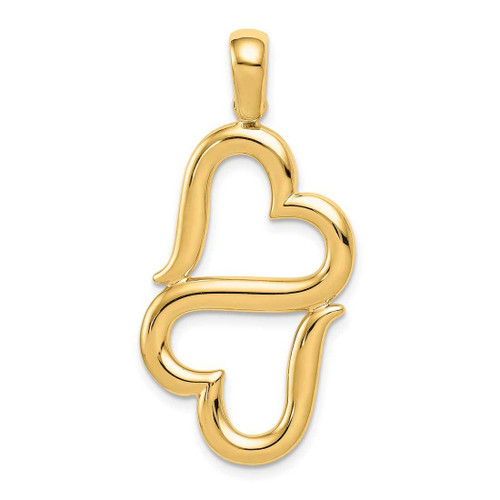 Image of 14K Yellow Gold 3-D Solid Double Hanging Hearts Pendant