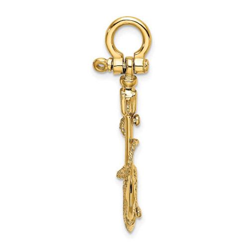 Image of 14K Yellow Gold 3-D Textured Anchor w/ Rope & Shackle Bail Pendant