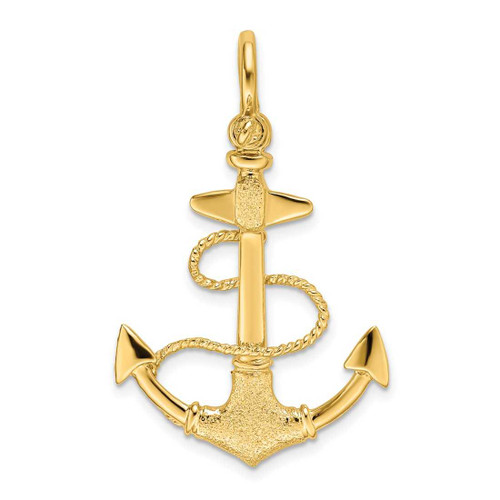 Image of 14K Yellow Gold 3-D Textured Anchor w/ Rope & Shackle Bail Pendant