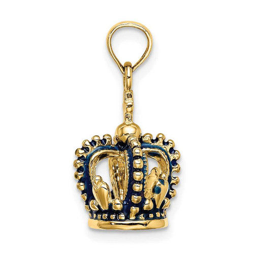Image of 14K Yellow Gold 3-D w/ Blue Enamel Crown Pendant