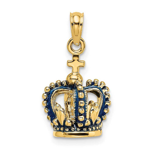 Image of 14K Yellow Gold 3-D w/ Blue Enamel Crown Pendant