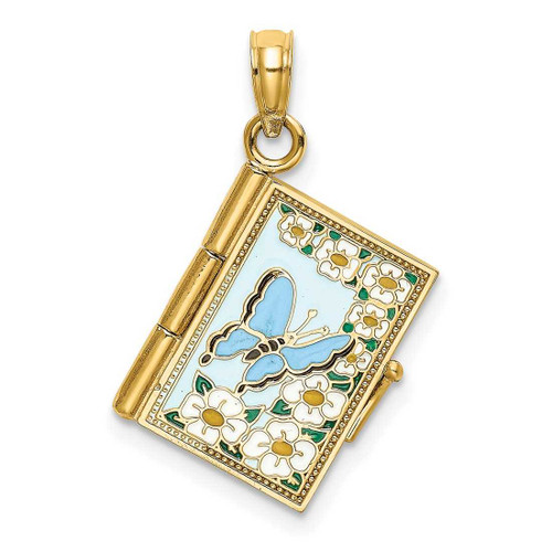 Image of 14K Yellow Gold 3-D w/ Enamel Ecclesiastes Book w/ Moveable Pages Pendant