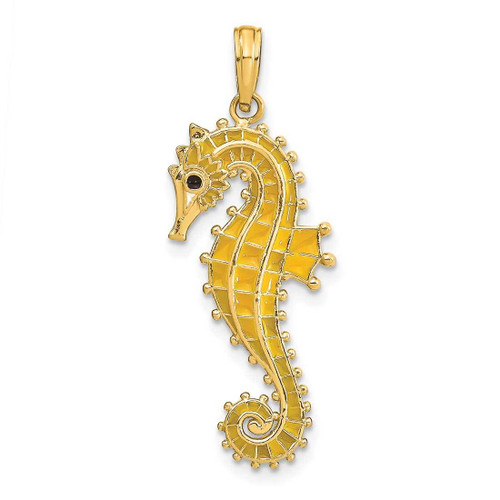 Image of 14K Yellow Gold 3-D w/ Yellow Enamel Seahorse Pendant