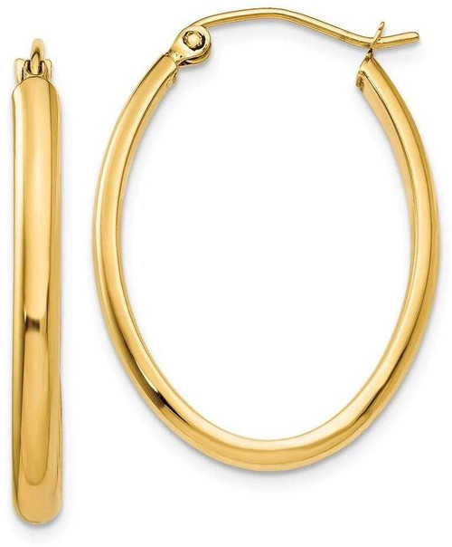 Image of 14mm 14K Yellow Gold 3mm Oval Hoop Earrings TL239