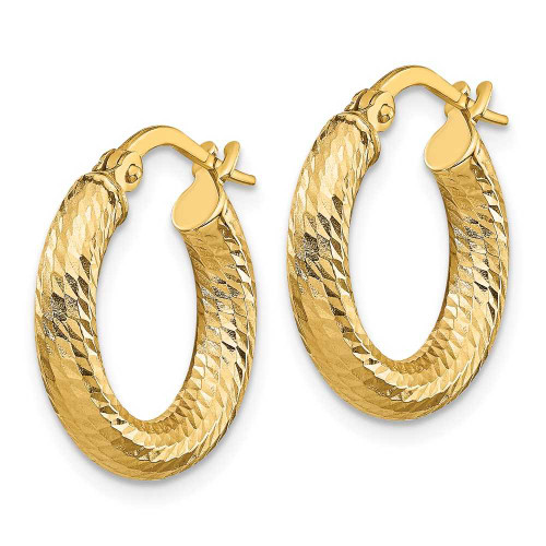 Image of 17.14mm 14K Yellow Gold 3X10 Shiny-Cut Round Hoop Earrings LE1748