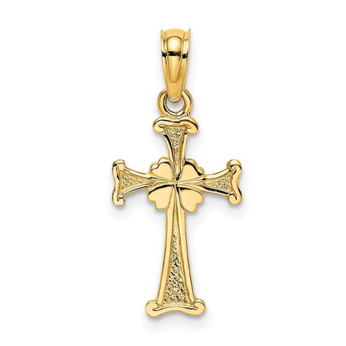 Image of 14K Yellow Gold 4-Leaf Clover Cross Pendant