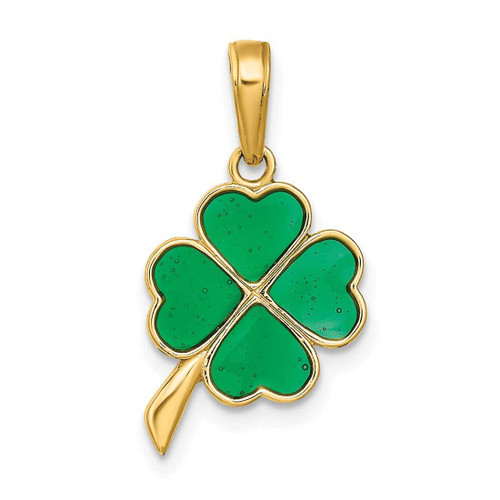 Image of 14K Yellow Gold 4-Leaf Clover Enameled Pendant K4098