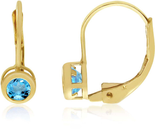 Image of 14K Yellow Gold 4mm Blue Topaz Bezel Leverback Earrings