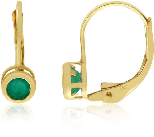 Image of 14K Yellow Gold 4mm Round Emerald Bezel Leverback Earrings