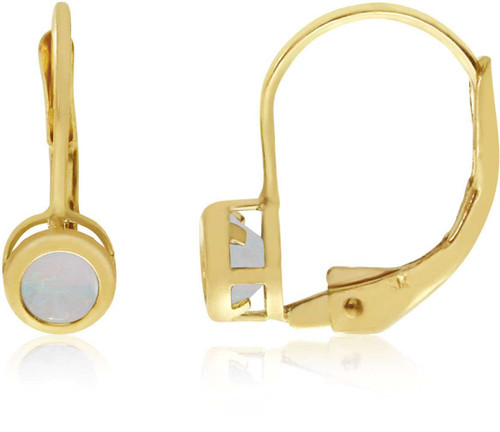 Image of 14K Yellow Gold 4mm Round Opal Bezel Leverback Earrings
