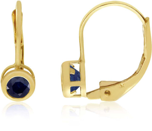 Image of 14K Yellow Gold 4mm Round Sapphire Bezel Leverback Earrings