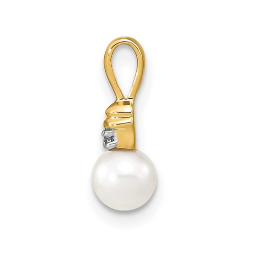Image of 14K Yellow Gold 5-6mm White Round Freshwater Cultured Pearl and Diamond Pendant