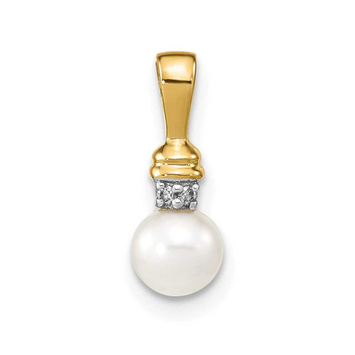 Image of 14K Yellow Gold 5-6mm White Round Freshwater Cultured Pearl and Diamond Pendant