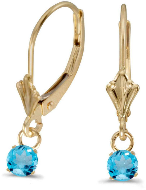 Image of 14K Yellow Gold 5mm Round Genuine Blue Topaz Lever-back Earrings