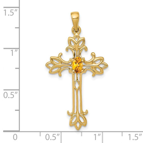 Image of 14K Yellow Gold 5x3mm Oval Citrine cross pendant