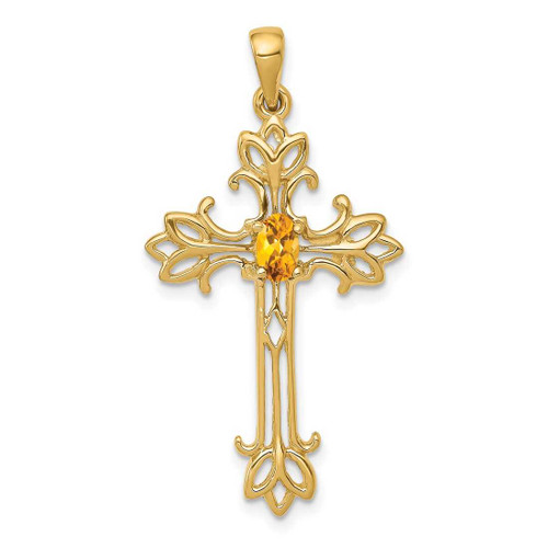 Image of 14K Yellow Gold 5x3mm Oval Citrine cross pendant