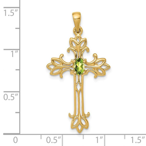 Image of 14K Yellow Gold 5x3mm Oval Peridot cross pendant