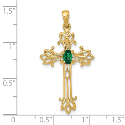 Image of 14K Yellow Gold 5x3mm Oval Synthetic Mount St. Helens cross pendant