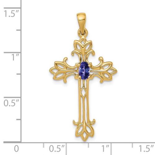 Image of 14K Yellow Gold 5x3mm Oval Tanzanite cross pendant