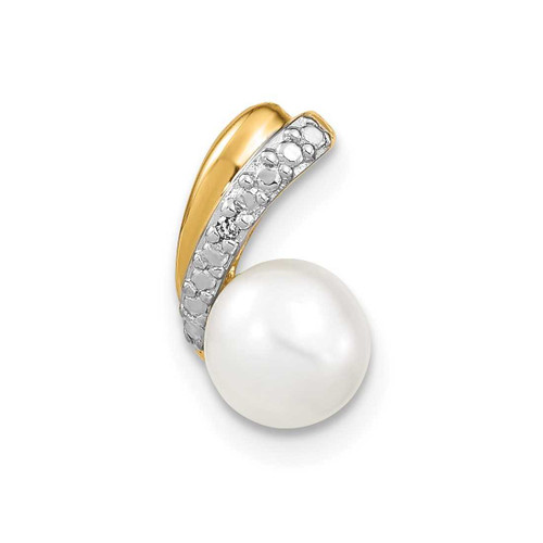 Image of 14K Yellow Gold 6-7mm White Round Freshwater Cultured Pearl and Diamond Pendant XP4153