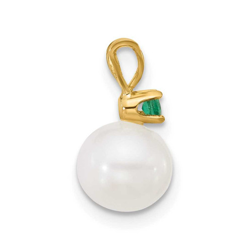 Image of 14K Yellow Gold 6-7mm White Round Freshwater Cultured Pearl Emerald Pendants