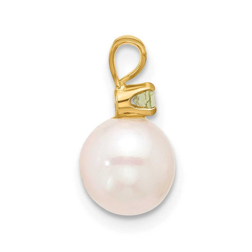 Image of 14K Yellow Gold 6-7mm White Round Freshwater Cultured Pearl Peridot Pendants