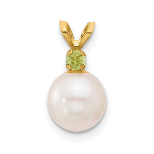 Image of 14K Yellow Gold 6-7mm White Round Freshwater Cultured Pearl Peridot Pendants