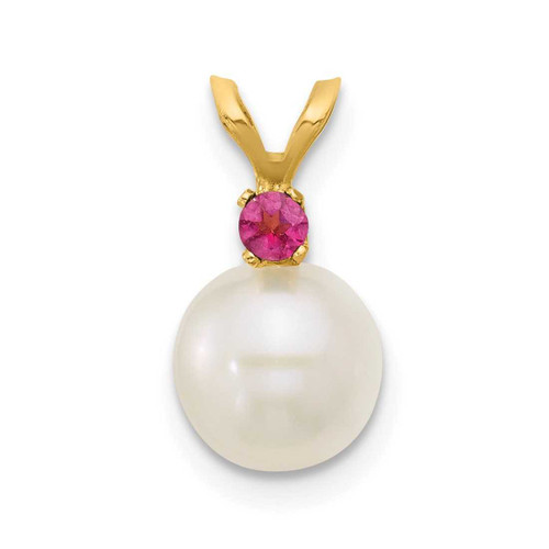 Image of 14K Yellow Gold 6-7mm White Round Freshwater Cultured Pearl Pink Topaz Pendants