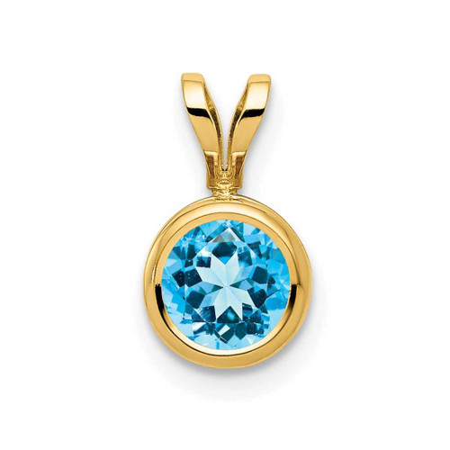 Image of 14K Yellow Gold 6mm Blue Topaz Bezel Pendant XP301BT