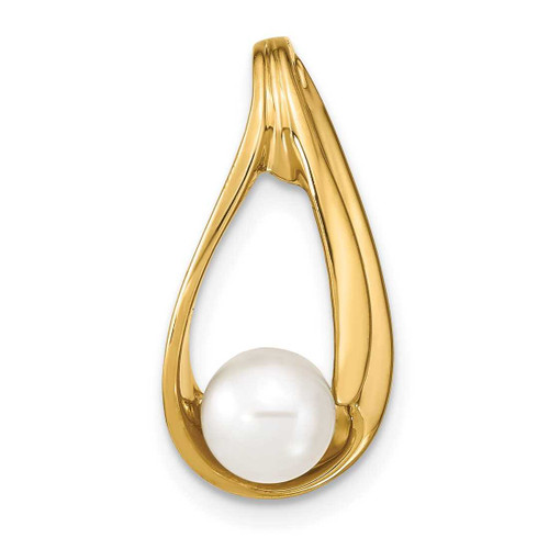 Image of 14K Yellow Gold 6mm White Round Freshwater Cultured Pearl Slide Pendant