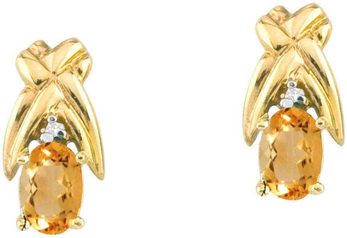 Image of 14K Yellow Gold 6x4mm Citrine & Diamond Oval Shaped Earrings
