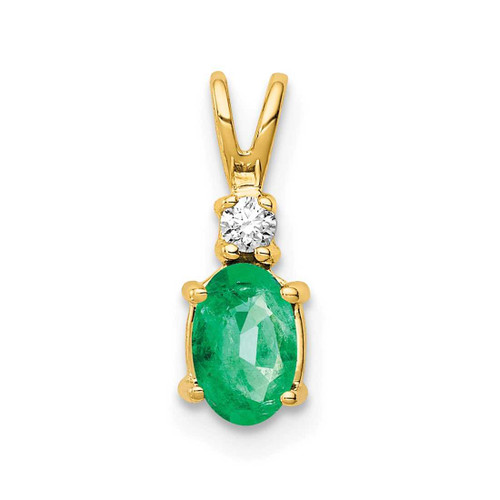 Image of 14K Yellow Gold 6x4mm Oval Emerald AAA Diamond Pendant