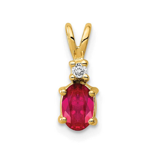 Image of 14K Yellow Gold 6x4mm Oval Ruby A Diamond Pendant