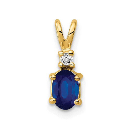 Image of 14K Yellow Gold 6x4mm Oval Sapphire A Diamond Pendant