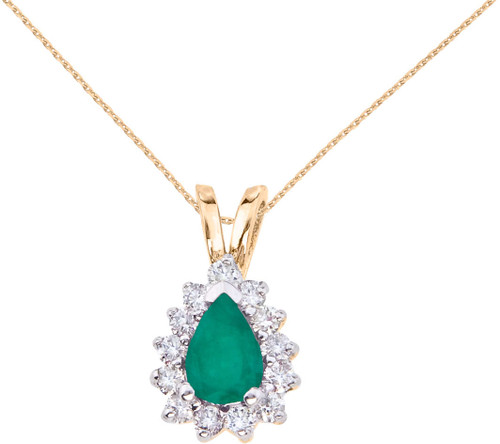 Image of 14K Yellow Gold 6x4mm Pear-Shaped Emerald & Diamond Pendant (Chain NOT included)